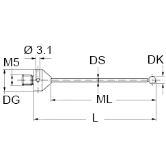 M5 керамический шарик Ø15 мм, стержень из карбида вольфрама, L 65.5 мм, ML 52.5 мм, для систем ZEISS A-5555-2144